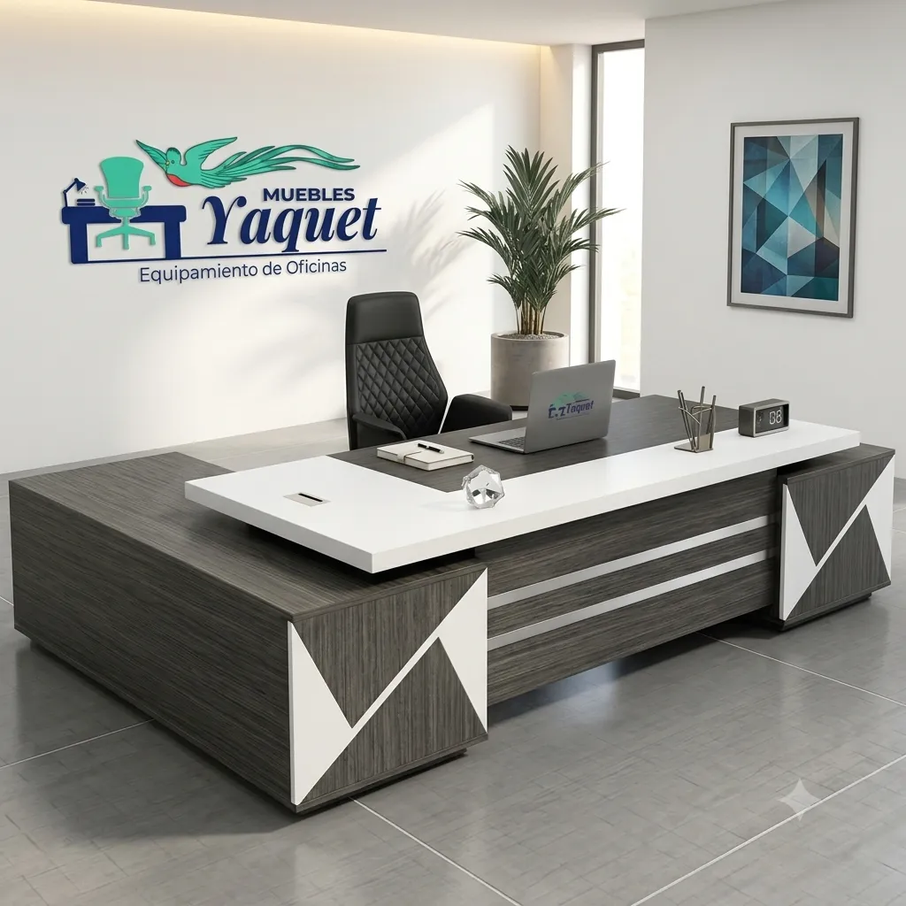 Escritorio Gerencial YE-002 roble gris+blanco.webp