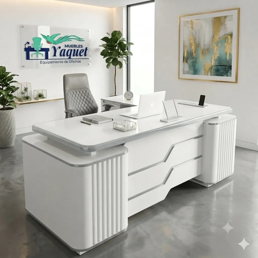 Escritorio Gerencial YE-016 blanco+plateado.webp
